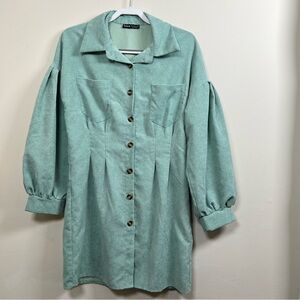 Shein Corduroy Shirt Dress Button Front Collared Polyester‎ women's Large